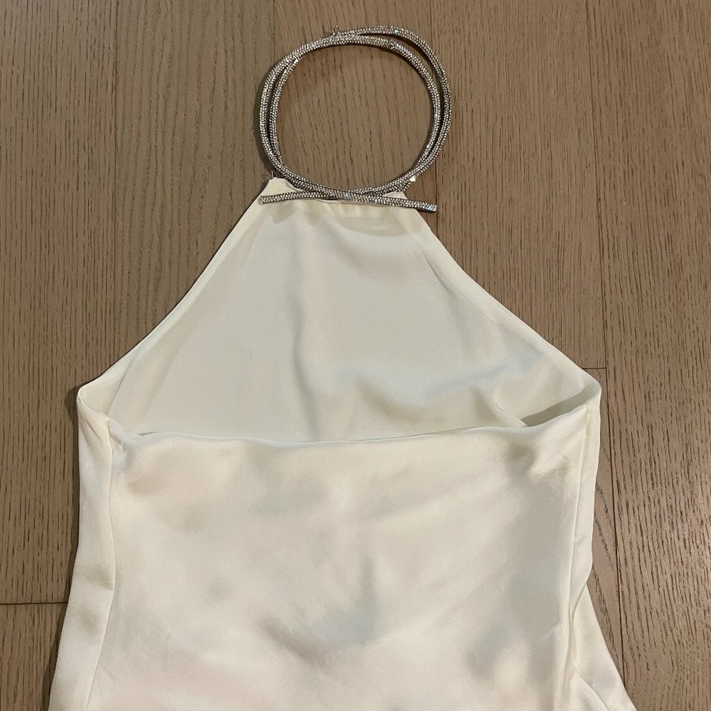 ZARA dressy silk top with rhinestone collar